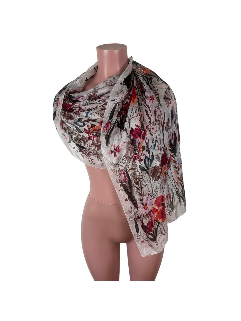 Floral Polyester Scarf Long pink red 17" x 68" Boho Fairy